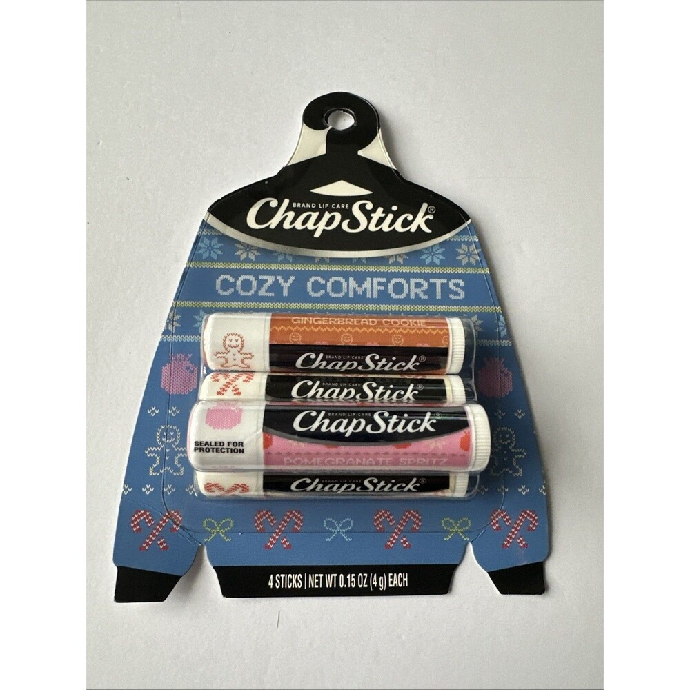 Chapstick Cozy Comforts 4 Pack Lip Balm Care NEW Gingerbread Candy Cane